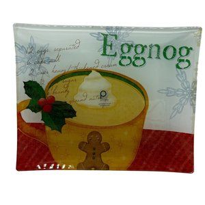 Art Glass Tray Eggnog Prima Designs USA Recipe Holiday Christmas 10" x 8"